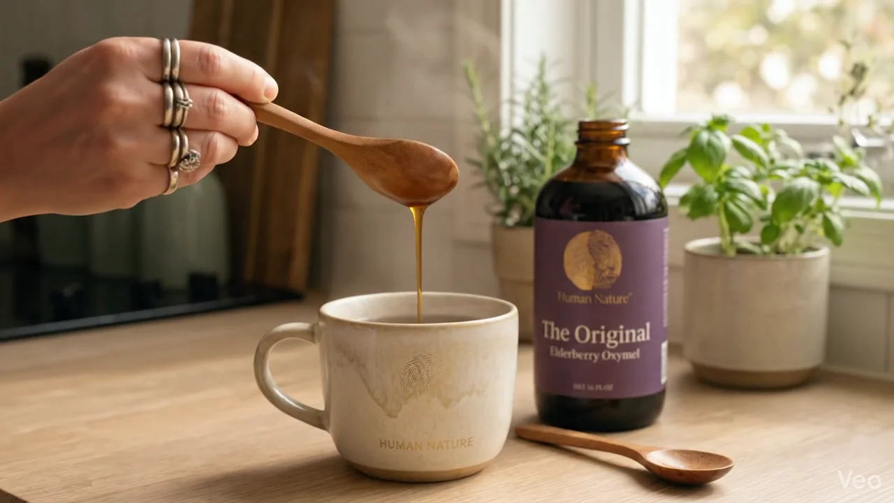 Fresh herbs, honey, and apple cider vinegar — the raw ingredients in every Human Nature oxymel